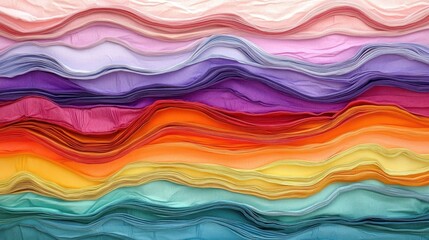Colorful layered paper waves, studio shot, abstract texture, background design
