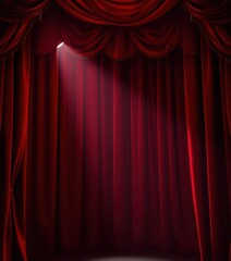 Crimson velvet theater curtains, dramatic spotlight illumination, fabric, curtain, design