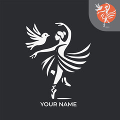 Obraz premium Elegant Ballerina and Dove Logo – Graceful Dance Symbol