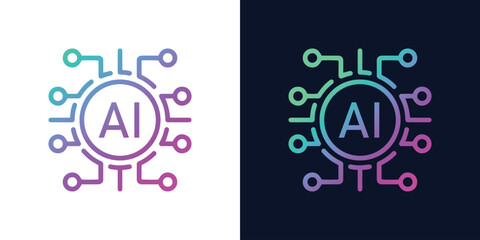 Artificial Intelligence AI Chip in Human Brain. Artificial Intelligence icon with Machine learning, digital skills, generative AI, AI technology, algorithm, virtual intelligence and future