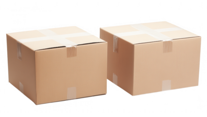 two closed cardboard boxes neatly taped at the seams suggesting they are ready for shipping or storage their simple design indicates a functional purpose likely for packaging goods