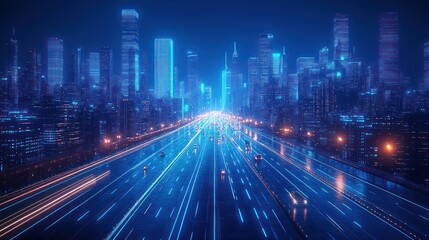 Fototapeta premium Futuristic city highway at night
