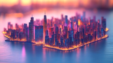 Obraz premium 3D rendered city island at sunset. Possible use in advertising or design