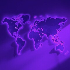Illuminated World Map in Vibrant Purple Glow Showing Global Connections