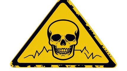 Danger Warning Sign with Skull and Heartbeat Symbol