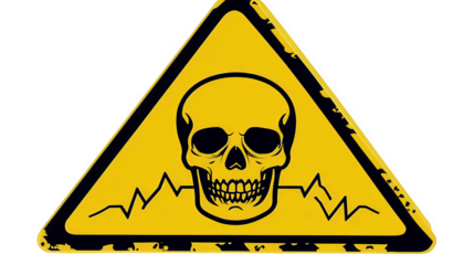 Danger Warning Sign with Skull and Heartbeat Symbol