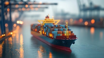 Fototapeta premium Photorealistic Container Ship Docked at Port with Blurred Background