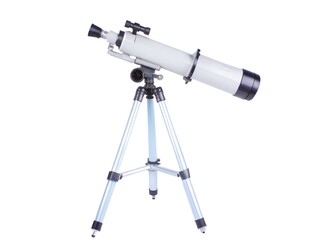 telescope on tripod on transparent white background