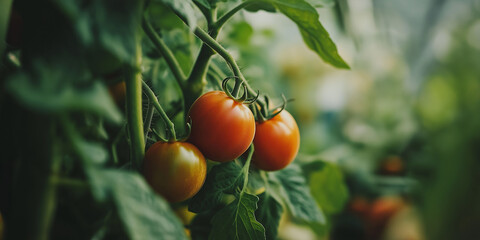 Ripe tomatoes hanging on the vine