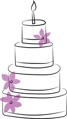 Doodle cake with candles isolated on white Vector illustration