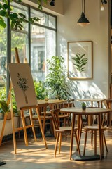 Obraz premium Cozy cafe interior with natural light