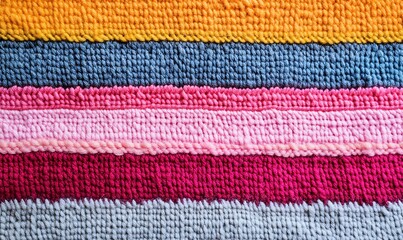 Close-up view of a knitted fabric texture stripes. Cozy wool yarn pattern perfect for backgrounds
