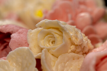 Edible sweet flowers made from natural marshmallows
