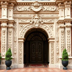 Obraz premium Intricate carvings frame a grand townhouse entryway, antique, urban