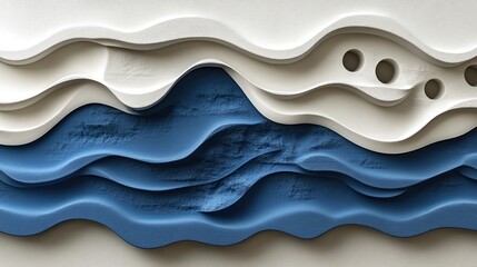 Obraz premium Abstract layered waves, white and blue, 3D effect, background design
