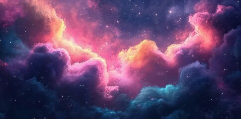 Fototapeta premium A beautiful celestial landscape filled with colorful vibrant clouds and stars