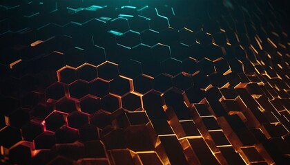 Obraz premium Hexagon Abstract: A captivating abstract composition featuring a repeating hexagonal pattern, bathed in a mesmerizing gradient of vibrant colors.