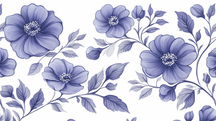 Lavender floral pattern; elegant blossoms, leaves, stems; white background; perfect for textile, wallpaper