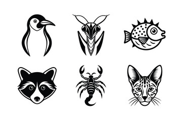 Fototapeta premium many kinds of animal head line and fill art vector silhouette illustration