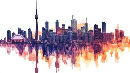 Toronto skyline transparent PNG featuring a recognizable Canadian cityscape for travel and architectural 