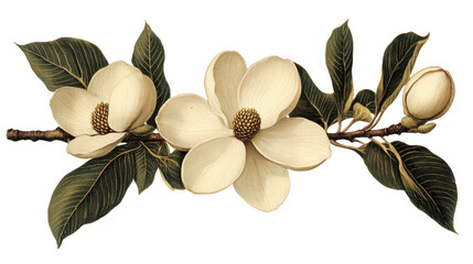 Elegant Magnolia Blossoms on Branch