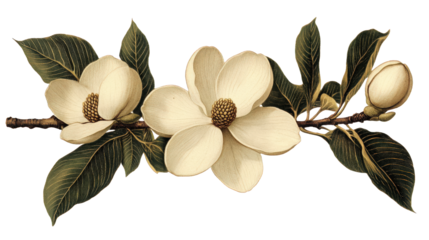 Elegant Magnolia Blossoms on Branch
