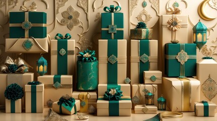 Elegant Emerald and Gold Gift Boxes Festive Decor