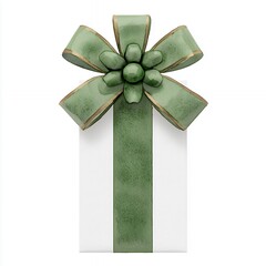 White Gift Box with Sage Green Ribbon and Bow