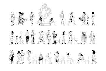 People Detail Outlines Architectural Figures