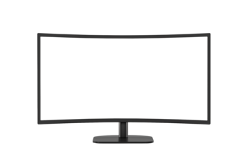 Blank screen curved monitor mockup. Transparent background, PNG file.