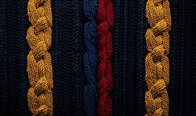 Close-up view of a knitted fabric texture stripes. Cozy wool yarn pattern perfect for backgrounds
