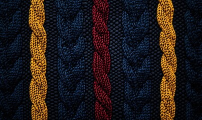 Close-up view of a knitted fabric texture stripes. Cozy wool yarn pattern perfect for backgrounds