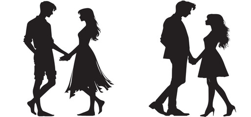 Silhouette Beautiful romantic couple love moment vector illustration isolated on white background, Couple Silhouette