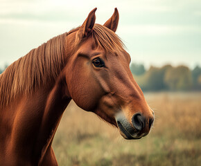 Obraz premium Horse on nature. Portrait of a horse, brown horse
