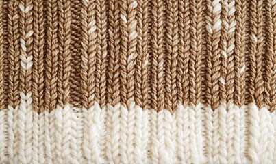 Close-up view of a knitted fabric texture stripes. Cozy wool yarn pattern perfect for backgrounds