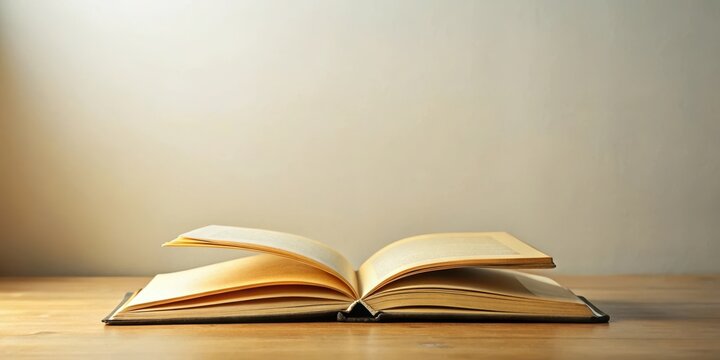 Two open soft cover books with yellowed pages and a subtle background light sitting on a minimalist desk, study, learning