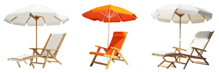 Beach lounge chair isolated on transparent background. PNG , Set of
