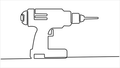 Electric drill continuous one line drawing. Drill tool object work industry one line art design. Handyman tools concept. Single line draw vector design illustration.
