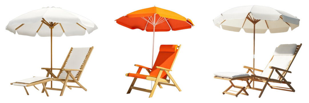 Beach lounge chair isolated on transparent background. PNG , Set of - Powered by Adobe