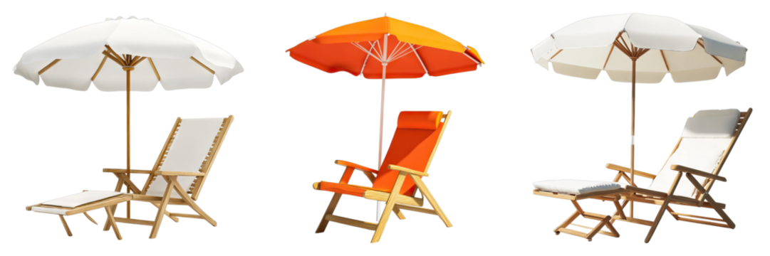 Beach lounge chair isolated on transparent background. PNG , Set of