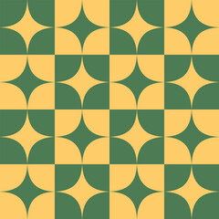 Checkered Background & Star Sparkle Vector Seamless Pattern Digital Paper &ndash; Retro Checkerboard with Glittering Stars, Aesthetic Geometric Tile Design for Scrapbooking, Sublimation, and