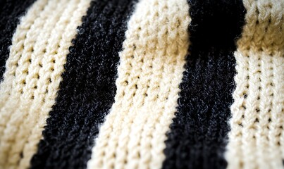 Close-up view of a knitted fabric texture stripes. Cozy wool yarn pattern perfect for backgrounds