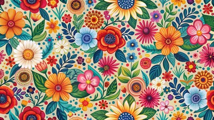 Naklejka premium Colorful Floral Bloom Seamless Pattern , seamless design, organic design
