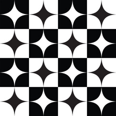 Checkered Background & Star Sparkle Vector Seamless Pattern Digital Paper – Retro Checkerboard with Glittering Stars, Aesthetic Geometric Tile Design for Scrapbooking, Sublimation, and