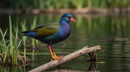 Obraz premium Colorful bird on log in water