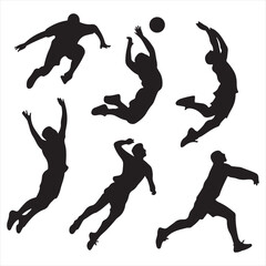 set of vector various volleyball player silhouettes	