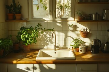 Fototapeta premium Sunny kitchen with plants