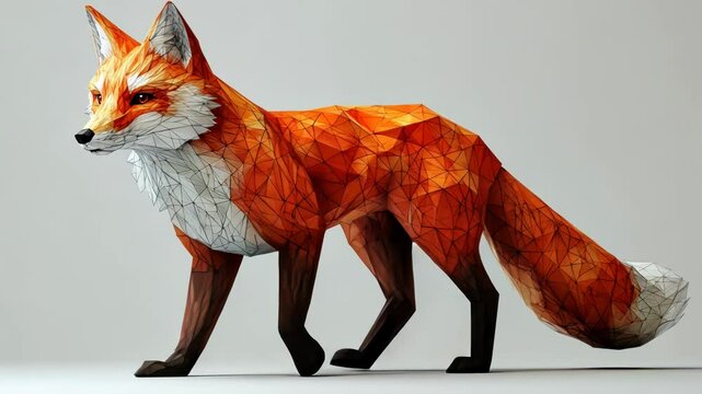 Cute Low Poly 3D Red Fox Character Isolated on White Background