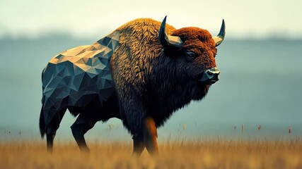 Cute 3D Low Poly Buffalo Character in Colorful Wildlife Setting - Powered by Adobe