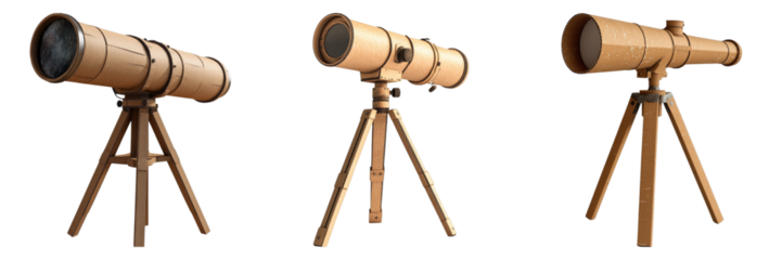Cardboard telescope isolated on transparent background. PNG , Set of